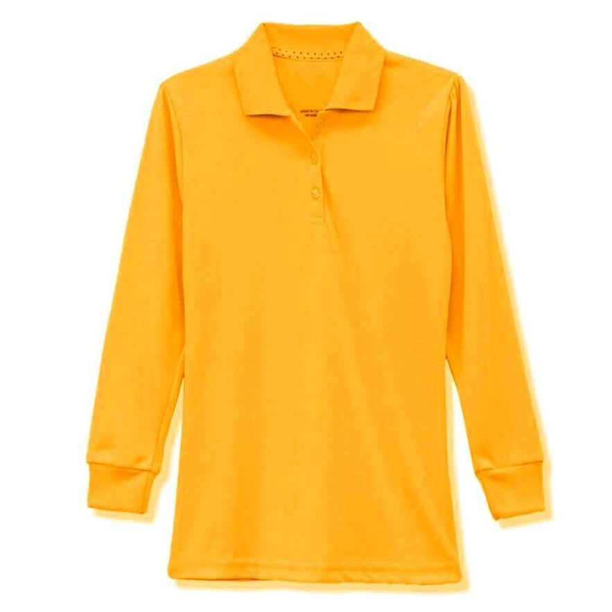 Wholesale Girls Long Sleeve School Uniform Polo Shirt Gold. Sold in Bulk Wholesale School Uniforms