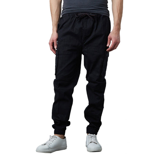 24 Pack Men's Drawstring Jogger Style Cargo Pants - Black-Wholesale School Uniforms