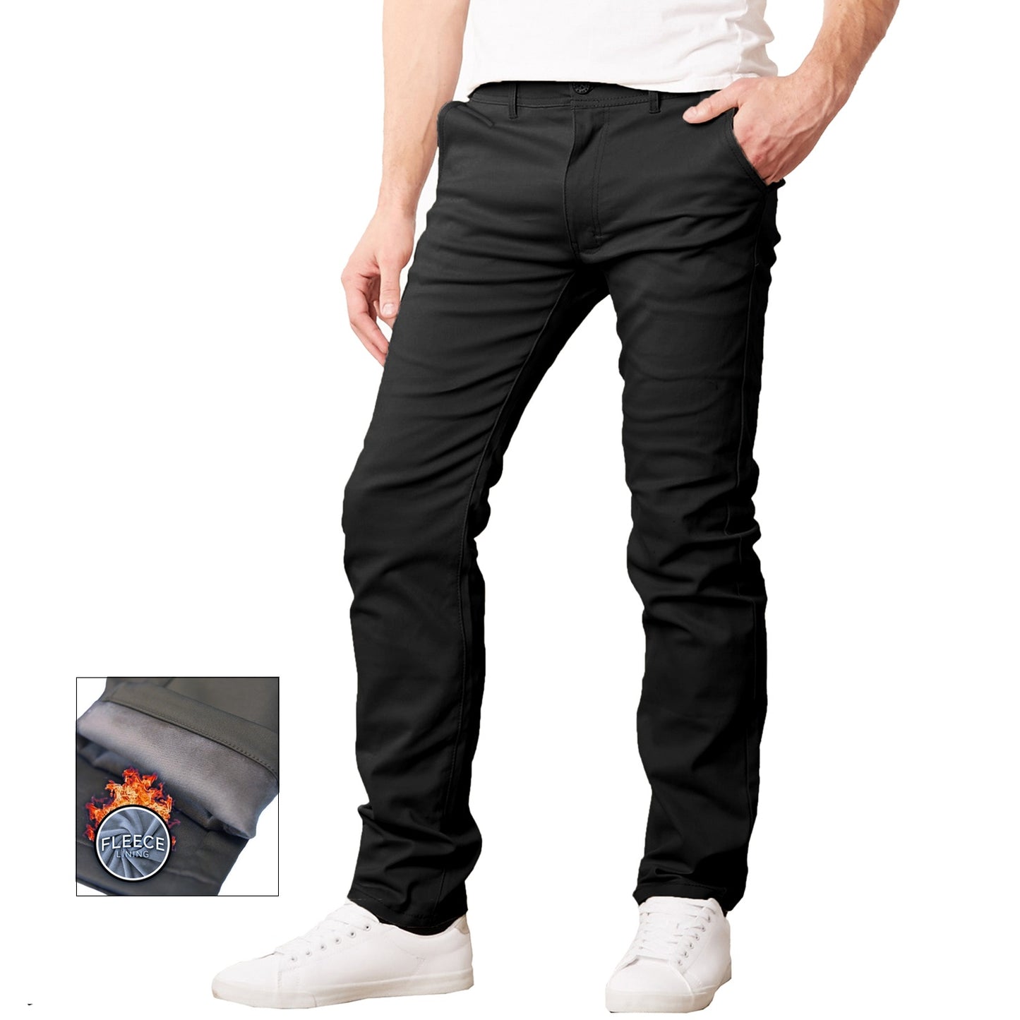 wholesale mens black fleece lined chino pants sold in bulk