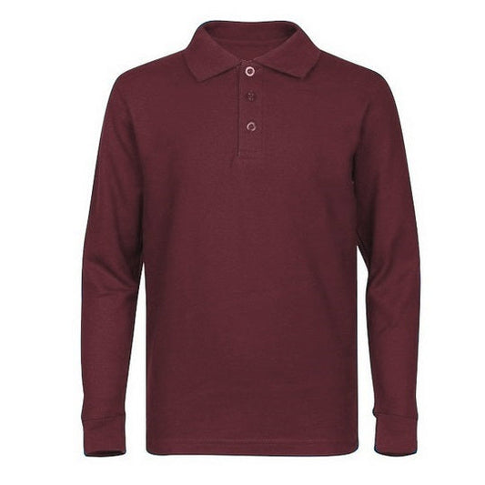 36 Pack Men's Long Sleeve School Uniform Polo Shirt - Burgundy-Wholesale School Uniforms