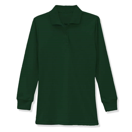 36 Pack Girls Long Sleeve School Uniform Polo Shirt - Hunter Green-Wholesale School Uniforms