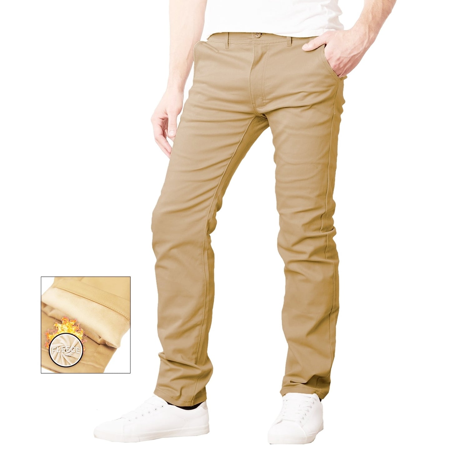 24 Pack Men's Stretch Fleece Lined Chino Pants - Khaki