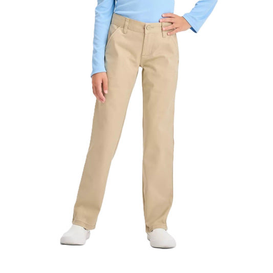 24 Pack Girls Stretch Straight Leg School Uniform Pants - Khaki-Wholesale School Uniforms