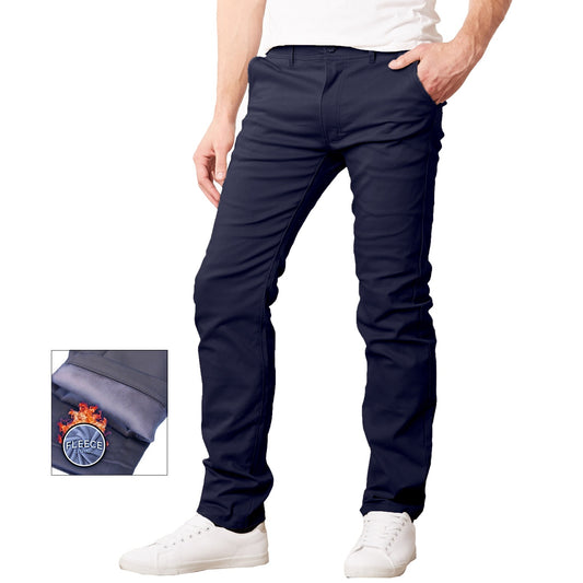 24 Pack Men's Stretch Fleece Lined Chino Pants - Navy