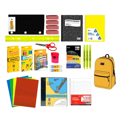 24 Kits - Elementary School Supplies Kit With Backpack