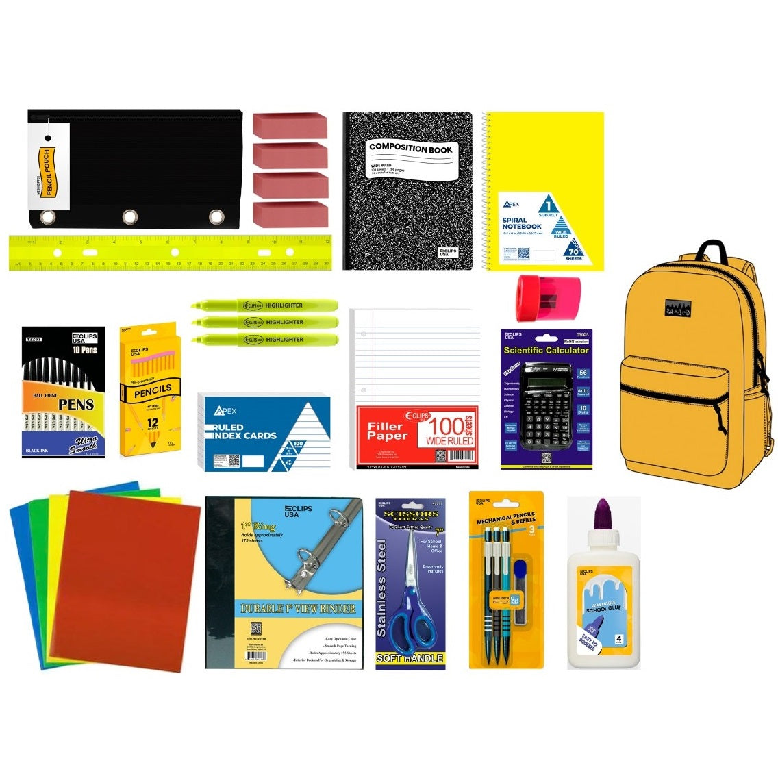 24 Kits - High School Supplies Kit With Backpack