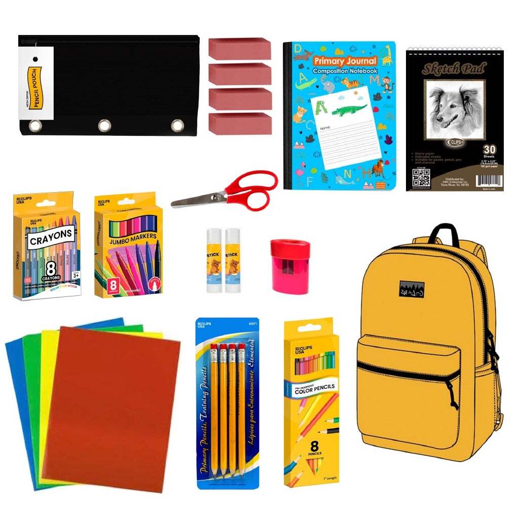 24 Kits - Primary School Supplies Kit With Backpack